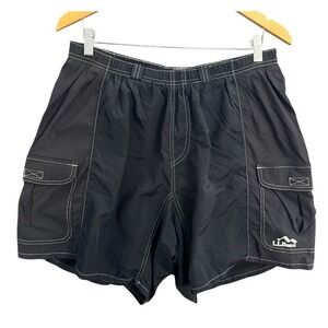LL Bean Womens Black Cargo Board Shorts Mesh Liner Contrast Stitch OPY36 XL